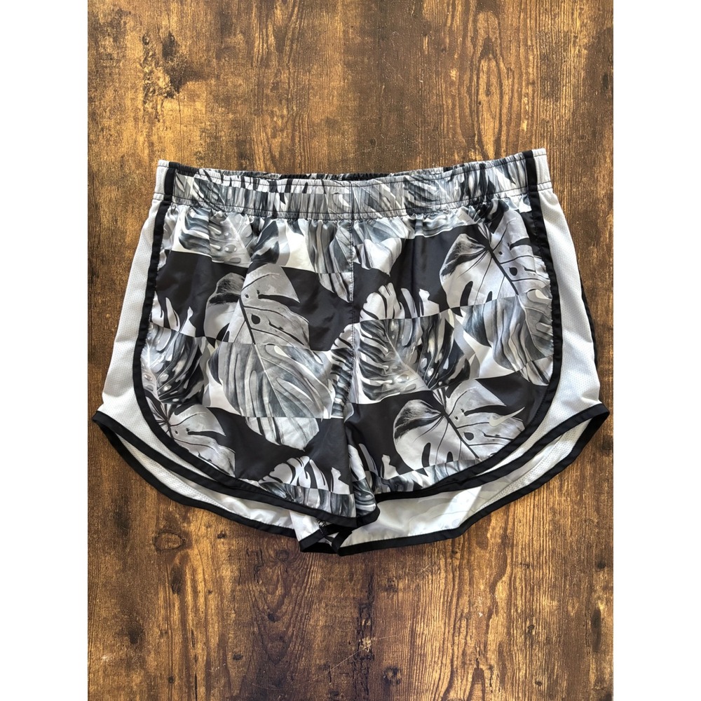 Nike Dri-FIT Tropical Monstera Leaf Print Running Shorts Black White Large